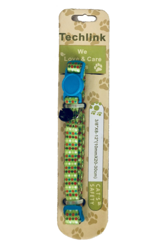 תמונה של קולר לחתול + פעמון - ירוק מנוקד