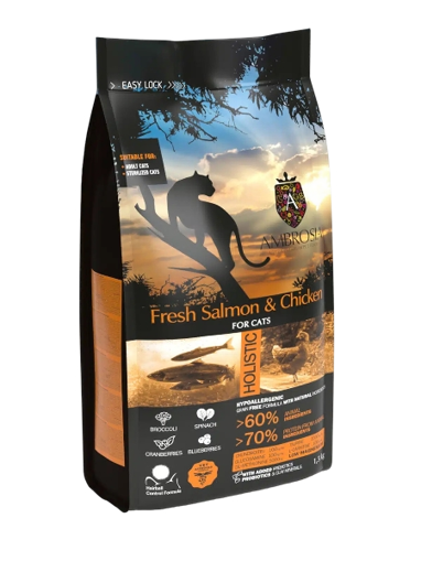 אמברוסיה סלמון ועוף- מזון יבש הוליסטי לחתולים 5 ק"ג