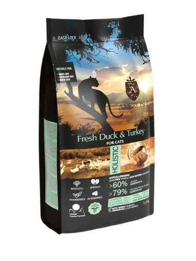 אמברוסיה ברווז והודו - מזון יבש הוליסטי לחתולים 5 ק"ג